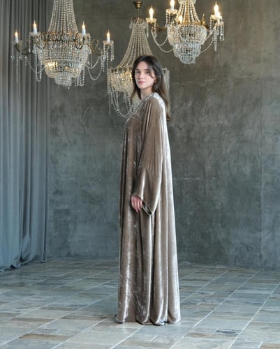‏A-Line- Golden Mink Japanese Silk Abaya