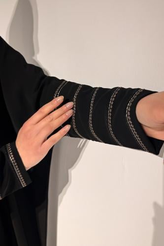 Half Bisht – Black Abaya with Long Nude and Black...