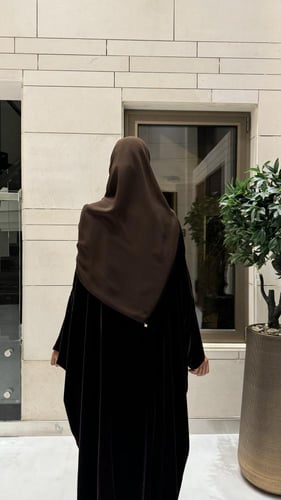 Half Bisht in Brown Velvet with Plain Wide Sleeves