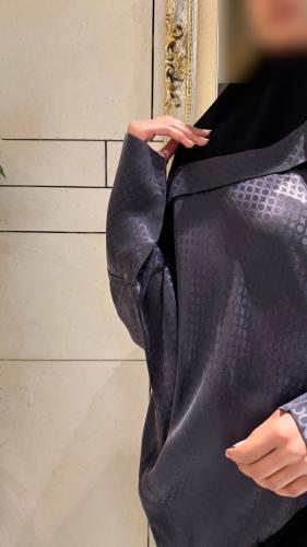 Purple Japanese printed silk with Black half bisht