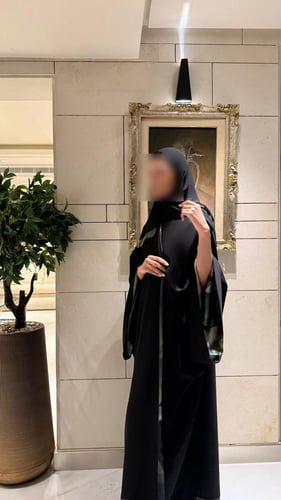 Black Crepe Bisht Lined in Black and Green Silk