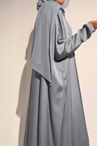 Half Bisht — Grey Blue Silk Chiffon Abaya