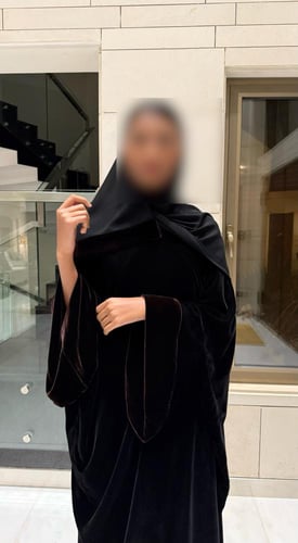 Black BISHT with Bell Sleeves Lined in Brown Velve...