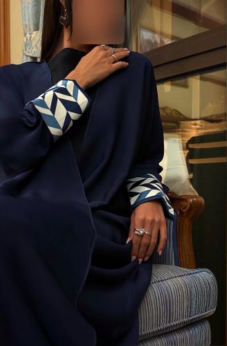 Half Bisht – Navy Crepe with Navy & Blue Satin Sleeves