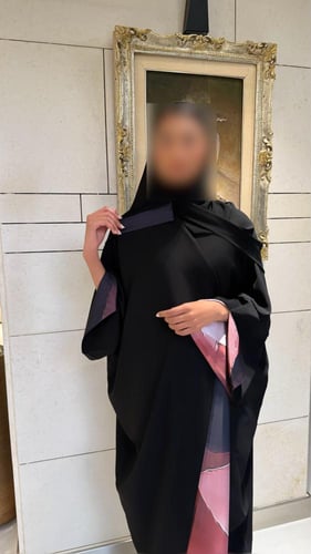 Black Bisht Lined In Black Pink Print