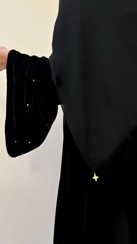 Black A line Velvet with Crystal Bell Sleeves