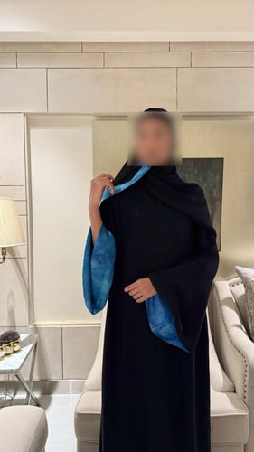 Black Crepe A line with Bell Sleeves Lined in Blue...