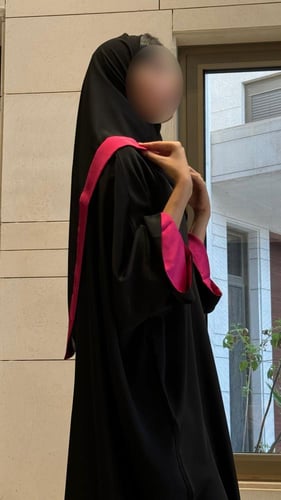 Half Bisht with Wide Sleeve Lined in Cherry