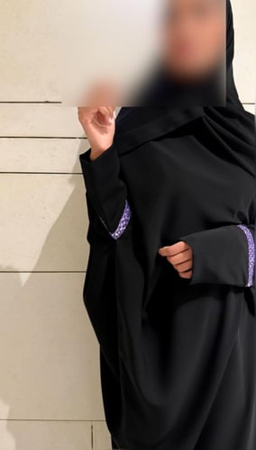 Black Half Bisht With Purple Sequins