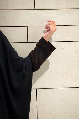 Half Bisht – Black Crepe with Chocolate Brown -Vel...