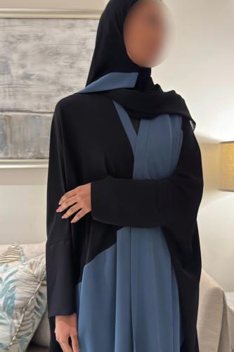 Contrast half Bisht Black and Slate Blue