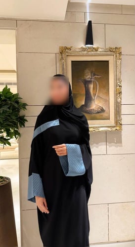 Black Bisht With Blue Japanese Printed Sleeves