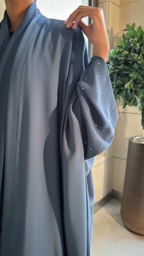 Slate Blue Bisht with crystal wide sleeves