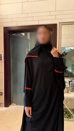 Black Half Bisht With Spicy Orange