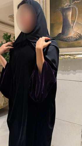 Black BISHT with Bell Sleeves Lined in Silk Purple...