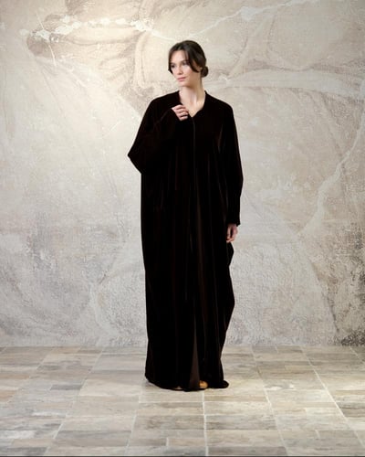 Half Bisht Abaya in Chocolate Brown Velvet