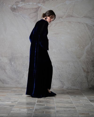 ‏A-Line- Royal Navy Japanese Silk Velvet Abaya