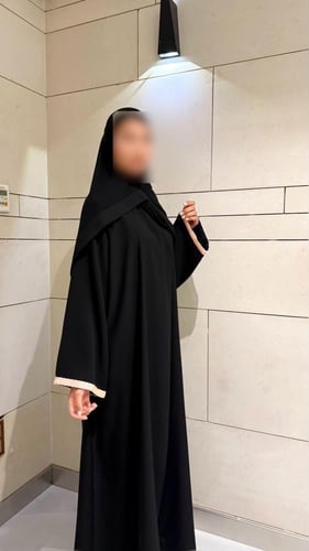 A line Black abaya with black and Pink Sequins tri...