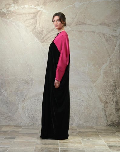 ‏Bisht Black Velvet with Fuchsia Silk