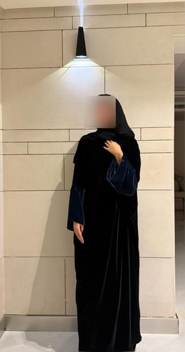 Half Bisht – Black Velvet with Wide Navy Japanese...