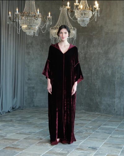 Hooded Dress - Japanese Silk Velvet - Burgundy