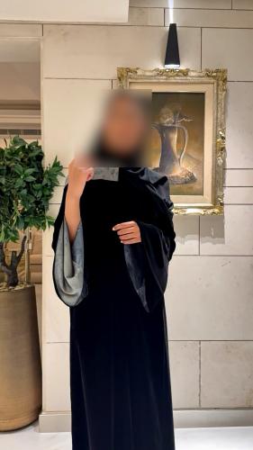 Black Velvet A-Line with Bell Sleeves Lined in Blu...