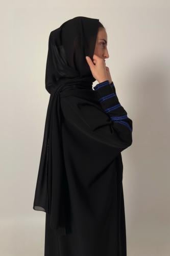 Half Bisht – Black with Long Royal Blue Embroidere...
