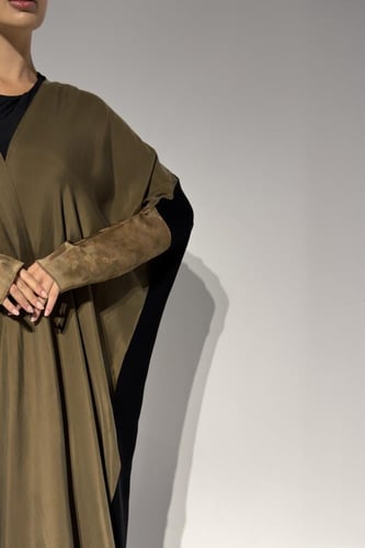 Half Bisht – Washed Japanese Silk in Olive Antique...