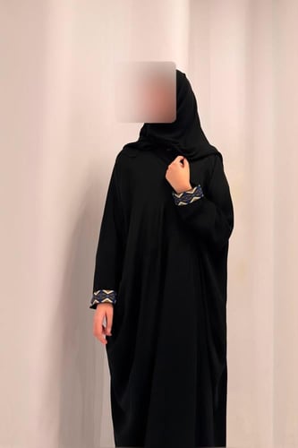 Half Bisht – Black Abaya with Multicolor Geometric...