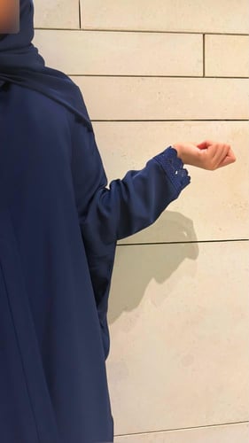 Navy Half Bisht with Navy Geometric Trim