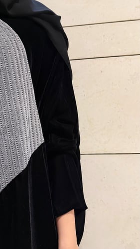 Half Bisht – Black Velvet & Grey Wool