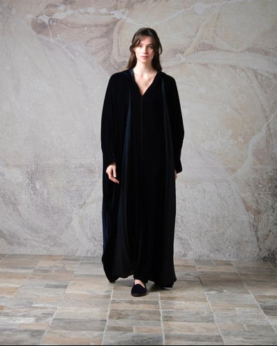 Half Bisht Abaya in Dark Navy Velvet