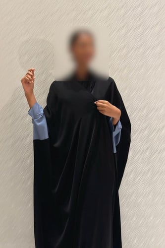 Black abaya with Blue circles cuffs