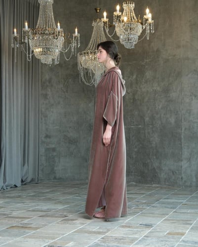 Hooded Dress – Japanese Velvet – Dusty Pink
