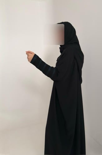 Half Bisht – Black with Long Deep Petrol Embroider...