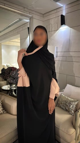 Black Bisht with Peach circles cuffs