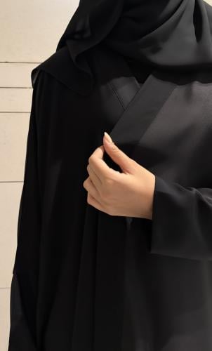 Side Panel Half Bisht – Black with Satin Silk Pane...