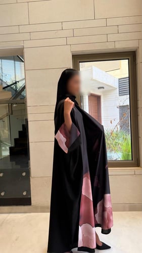 Black Bisht Lined In Black Pink Print