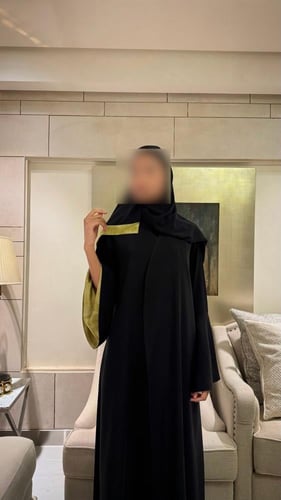 Black Crepe A line with Bell Sleeves Lined in Yell...