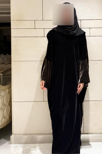 Half Bisht – Black Velvet with Wide Olive Velvet S...