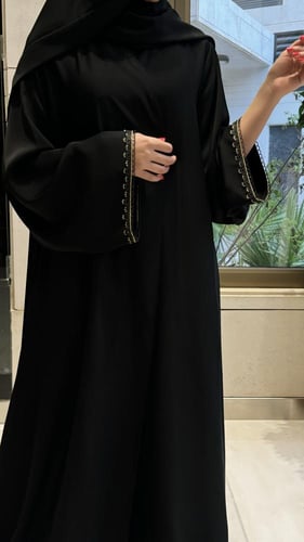 A line Black abaya with black and gold lace trim