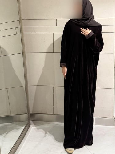 Half Bisht Abaya in Chocolate Brown Velvet - lace...