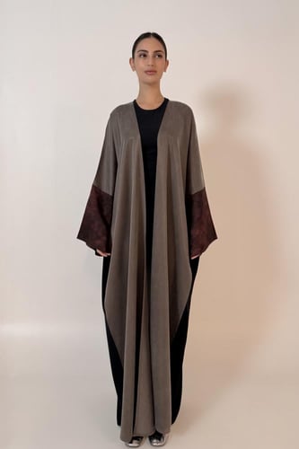 Quarter Bisht – Grey Washed Japanese Silk with Bla...