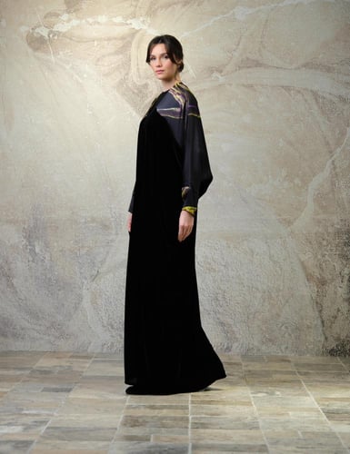 Bisht Black Velvet with Pure Black Colorful Prints...