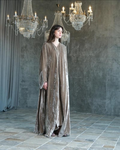‏A-Line- Golden Mink Japanese Silk Abaya