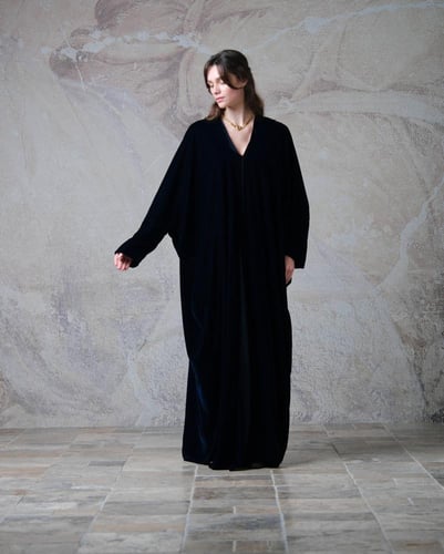 Half Bisht Abaya in Dark Navy Velvet