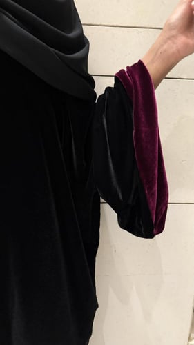 Black BISHT with Bell Sleeves Lined in Silk Fuchsi...