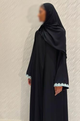 A line Black abaya with Tiffany trim