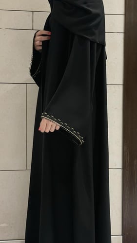 A line Black abaya with black and gold lace trim
