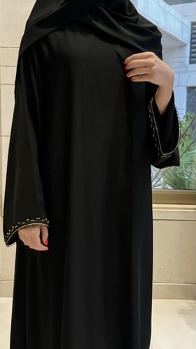 A line Black abaya with black and gold lace trim